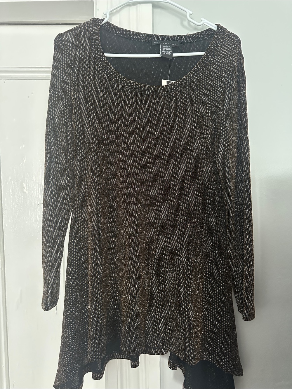 Grace Elements Metallic Brown Long-Sleeve A-Line Knit Dress